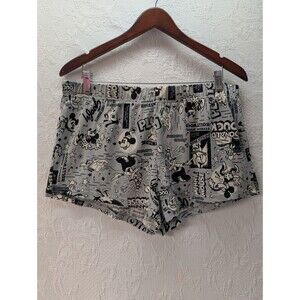 Disney 100 Years Black Grey Pajama Shorts Women Large Mickey Minnie Goofy Comfy